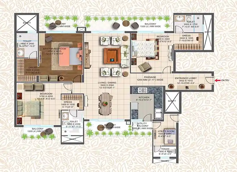 Ace Hanei 3bhk floor plan